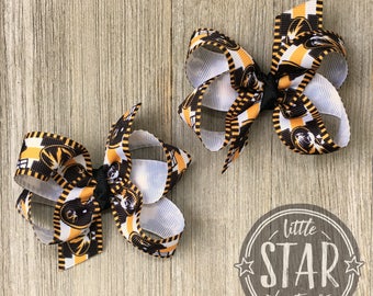 Mizzou Football Hair Bow- Mizzou Hair Bow - Girls Pigtail Hair Bow Set - MU Football Hair Bow - Mizzou Tigers Football Hair Bow