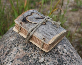 Rustic wood journal small wedding guest book with heart