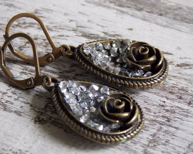 Bronze Rose Flower Earrings Minimalist Jewelry