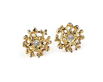 CORAL 14K Gold Earrings Posts Small, Gold Diamond Earrings, Small Diamond Earrings Studs, Gold Stud Earrings, Small Gold Posts
