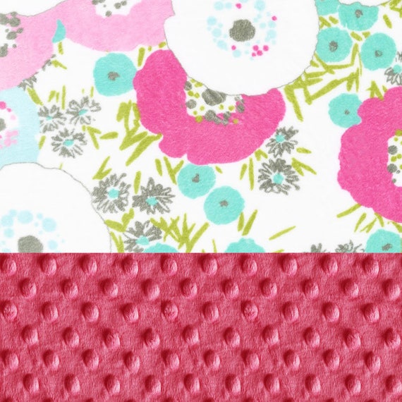 Personalized Baby Blanket / Minky Baby Blanket Girl Aqua Pink Flower Blanket Stroller Blanket - Nursery Decor