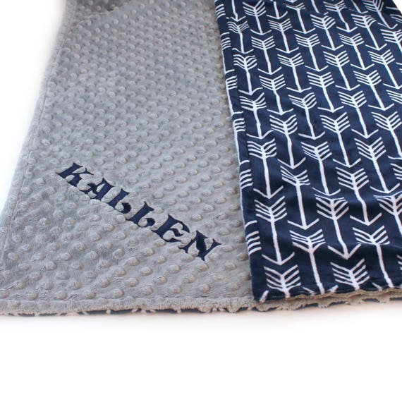 Personalized Baby Blanket / Minky Baby Blanket Boy, Silver Gray Navy Arrow Baby Blanket // Soft Baby Blanket // Baby Shower Gift