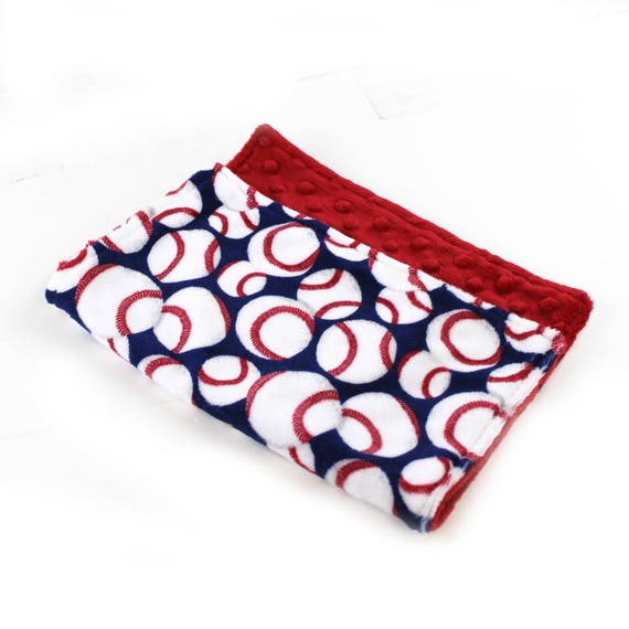 Baseball Baby Lovey Minky Mini Baby Blanket Boy, Blue Baseball Personalized Baby Blanket, Tag Blanket, Minky Burp Cloth, Baby Gift