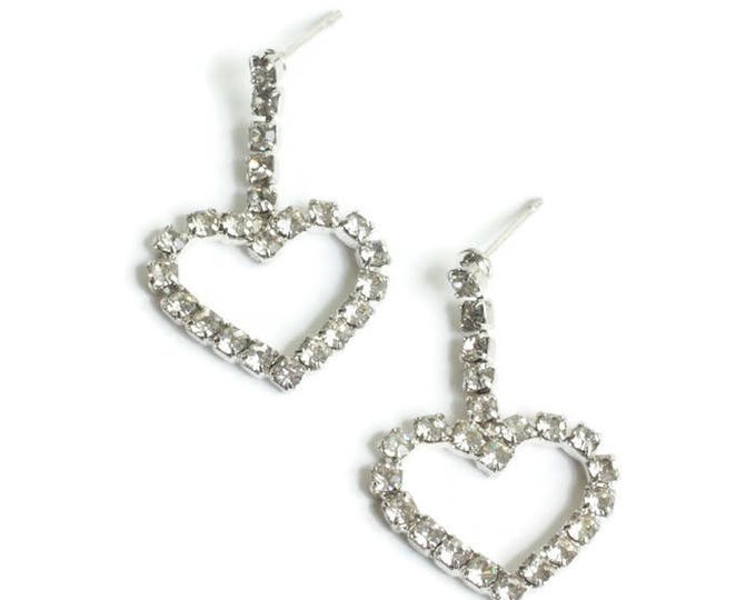 Open Heart Clear Crystal Dangle Earrings Posts Vintage