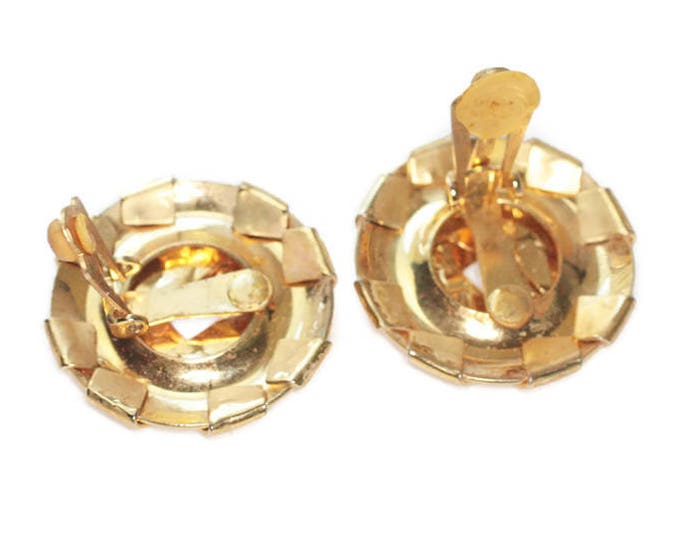 Woven Design Large Circle Earrings Hammered Finish Clip On Vintage