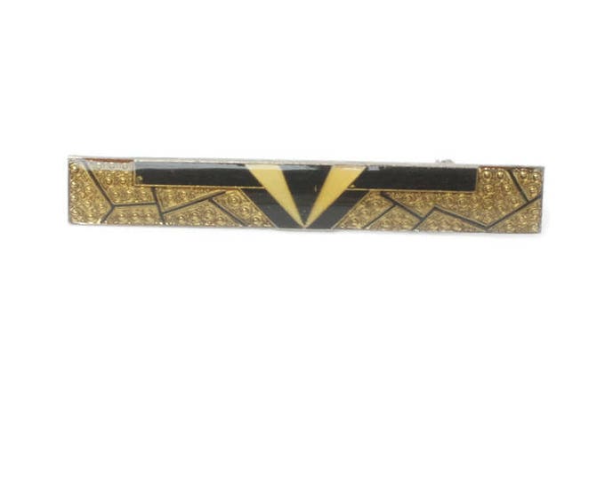 Art Deco Style Bar Pin Brooch Gold and Black Geometric Design Vintage