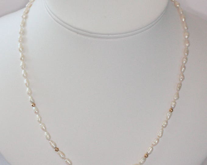 Freshwater Rice Pearl and 14K Gold Bead Necklace 18 Inches Vintage