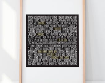 Parenthood Inspirational Typography Print Word Art Subway Art for Parents