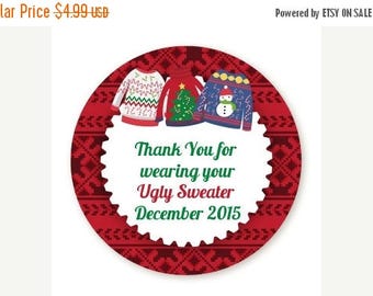 Sale Ugly Sweater Party - Personalized Round Christmas Sticker Labels - Red Plaid Sweater Christmas Gift Sticker - Available in 7 Different