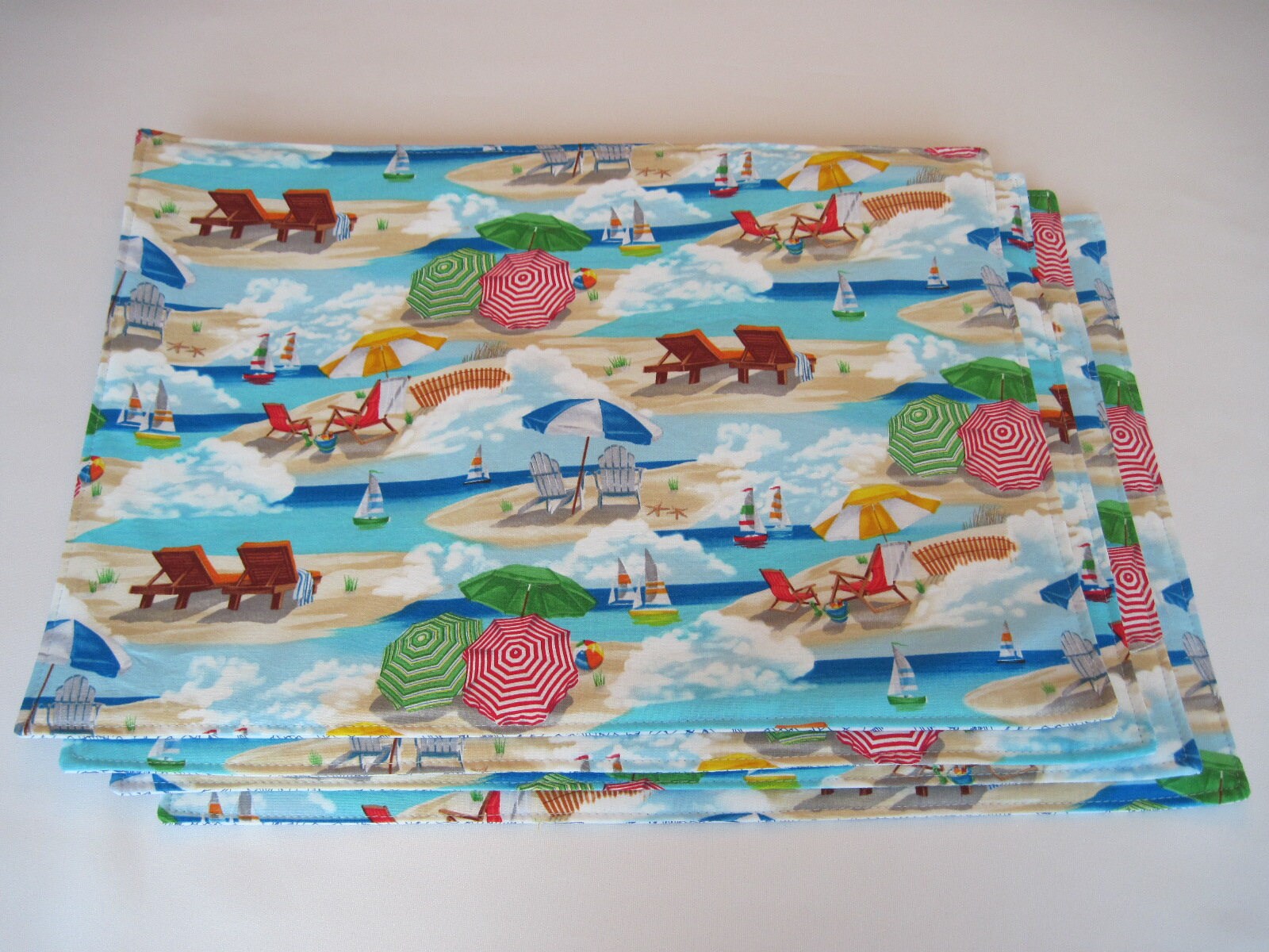 Beach Placemats Reversible Set of 4 or 6 Seaside Placemats