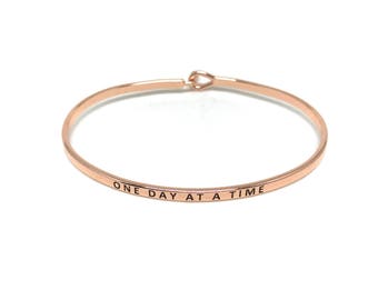 One Day at a Time Bangle, Rose Gold Bangle, Simple Rose Gold Bangle Bracelet, Rose Gold Engraved Bangle, Handstamped, Stacking Bracelet