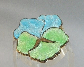 SALE Vintage Pansy Brooch. Baby Blue. Mint Green. Guilloche