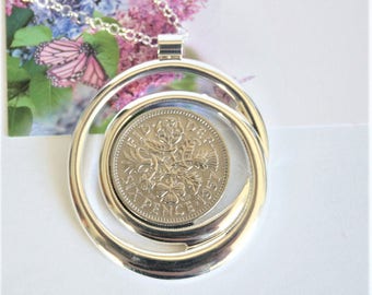 Sixpence necklace. 60th birthday gift for women . Lucky Sixpence . 1957 Jewelry Gift, 60th Birthday Gift, 1957 Birthday Gift,