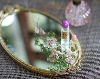 Sunflower Vintage Vanity Mirror, Antique Mirror Tray, Gold Filigree Tray, Oval Tray Mirror, Ancient Filigree Vanity Tray, Flowers and Leaves