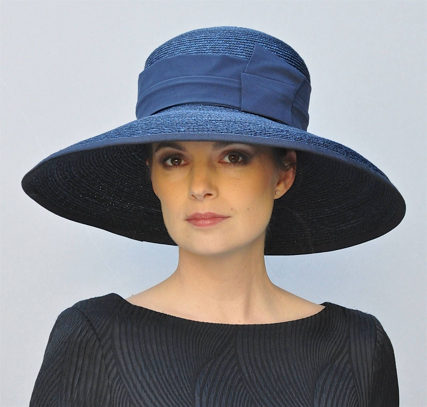 Wide Brim Navy Blue Hat Wedding Hat Church Hat Audrey