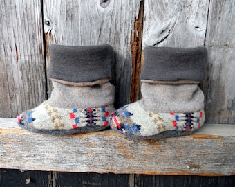 Upcycled 100% Wool Baby Booties High Top Boots Gender Neutral Baby Booties Upcycled Wool Booties 3-8 Months