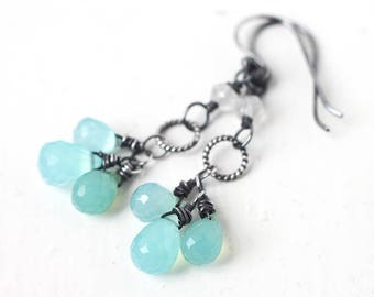 Sea Blue Chalcedony Gemstone Earrings - Blossoms of Blue
