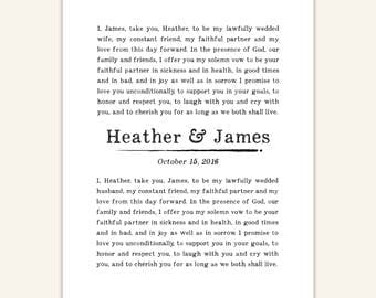 Custom Wedding Vows Print, Personalized typography, giclee art print
