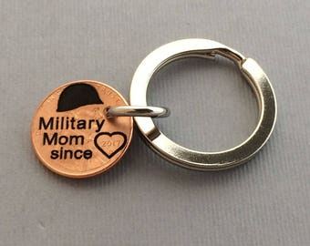 Military Mom since Penny - Army Keychain - Soldier Mom - Army Gift - Military Gift - Army Necklace - Army Jewelry -