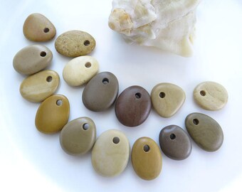Top Drilled Beach Pebbles 15 pcs, Beach Stone Pendants, Rare Stones, Eco Friendly Beads, Natural Sea Stones, River Rocks