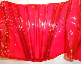XS/S Red Clear Corset -tinted PVC underbust with steel boning from Artifice Clothing