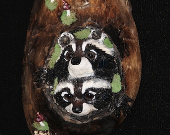 Wood Carving -Raccoon Carving- OOAK - Hand Carved and Sculpted