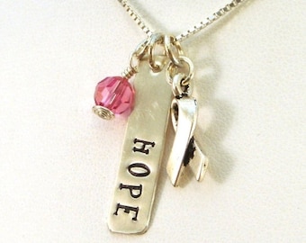SALE CIJ2017 Breast Cancer Gifts - Hope Necklace - Breast Cancer Awareness Jewelry