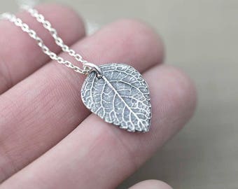Silver Leaf Pendant Necklace | Rustic Sterling Silver Necklace Gift for Women | Handmade Original Alaska Jewelry by Burnish