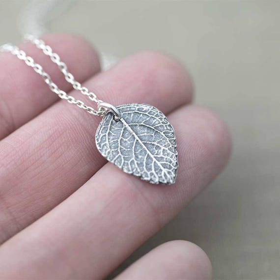 Silver Leaf Pendant Necklace Rustic Sterling Silver Necklace