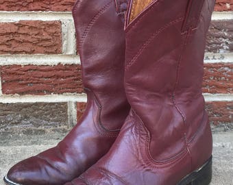 Vintage Wrangler wine red leather cowboy boots, mid-calf in great shape / mens' 8 / women's 9.5 or 10