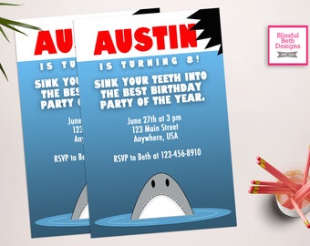 JAWS BIRTHDAY INVITATION Shark Birthday Invitation, Printable Shark Birthday Invitation, Shark Birthday, Jaws, Jaws Birthday Invite