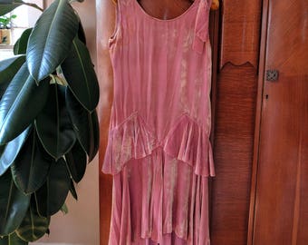 1920s Light Pink Silk Velvet Flapper Dress Small to Small/Medium