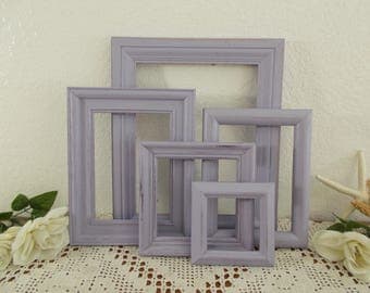 Lavender Purple Picture Frame Set Photo Gallery Collection Up Cycled Vintage Wood Rustic Shabby Chic French Country Farmhouse Home Decor