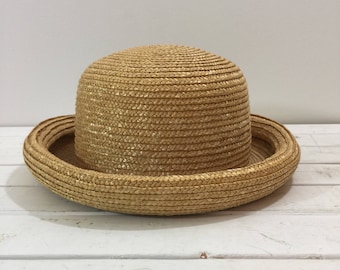 Vintage 90's Straw Bowler Blossom Hat Large