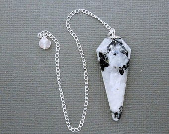 15% off Christmas in July Rainbow Moonstone Point Pendulum Pendant-- Moonstone Crystal Point Pendant with Silver Plated Chain and Bail (S49B