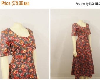 CLEARANCE Vintage Dress Laura Ashley Dress 40s Style 80s 90s Grunge Floral Dress Autumn Floral Orange Brown Size 10 Modern S M L Xl