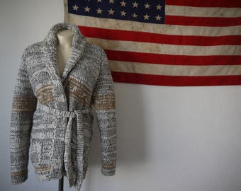 Mexican Hand Knit Sweater / Handmade mexican Cardigan / Mexican Sweater Jacket / Vintage 70s Nordic Sweater / Vintage handmade wool cardi