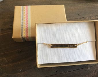 Sorority necklace, Kappa Kappa Gamma necklace, sorority jewelry, Kappa Delta, Alpha Delta Pi, Pi Beta Phi, KKG, KD, ADPi, Bar Necklace