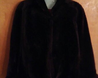 Vintage brown faux or real? Mouton Lamb fur coat with cuffs