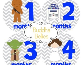 READY TO SHIP Star Wars Baby Boy Month Stickers Monthly Baby Stickers Chewbacca Baby R2D2 Baby - Baby Decals - Space Wars - Darth Vader Baby