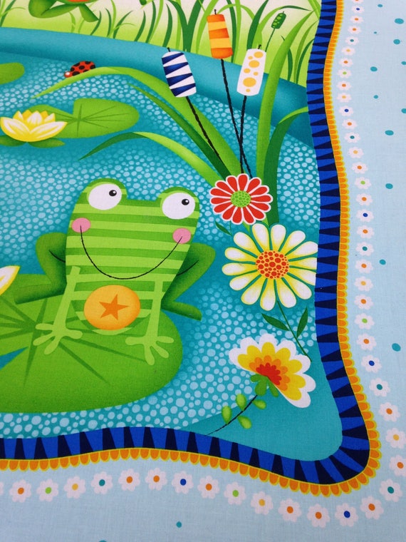 Frogs lily pad pond fabric panel, toad ally terrific by Swizzle Stick ...