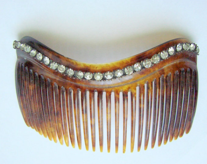 Vintage Faux Tortoiseshell Jeweled Rhinestone Decorative Curved Hair Comb / Vintage Hair Accessory