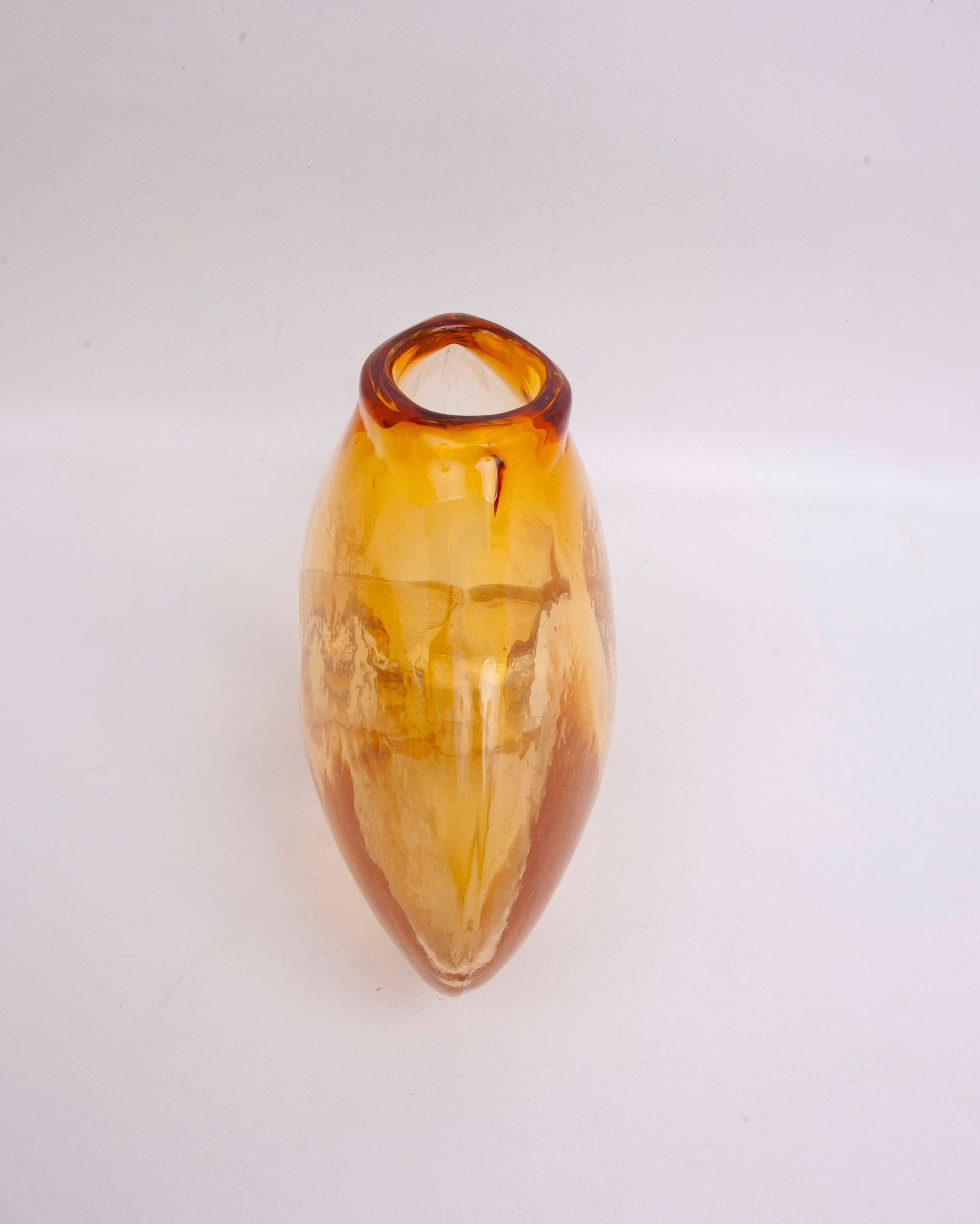 Vintage Amber Art Glass Vase with Donut Hole Hand Blown