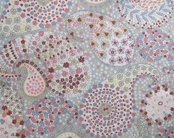 LIBERTY Of LONDON Tana Lawn Cotton Fabric 'Christhl' Blue Grey/Pink/Yellow Paisley Lg Fat Quarter 18 X 26 in