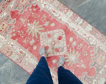 Vintage Turkish Oushak Rug Wool Low Pile Oushak Rug / Runner - FREE DOMESTIC SHIPPING