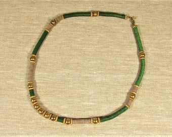 Cadoro Green Necklace - Vintage Gold Tone Sequin