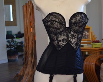 1950s Lady Marlene Corset Black Lace Bra-s-Lette Overwire Bra 38C Deadstock
