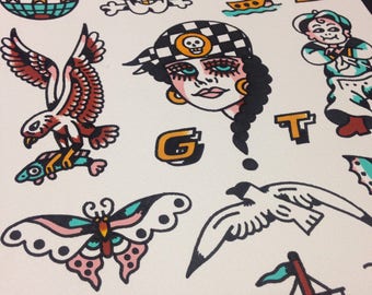 A3 Nautical Tattoo Flash Sheet Print.