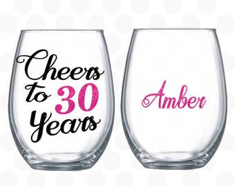 Cheers to 30 years, 30th birthday gift for women, best friend 30th birthday gift, 30th birthday wine glass, 30th birthday for her
