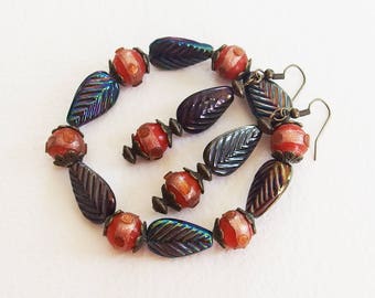 Set Vintage jewelry - Bracelet and earrings - Baroque Lampwork beads and Bronze - designer jewelry, handmade, unique piece